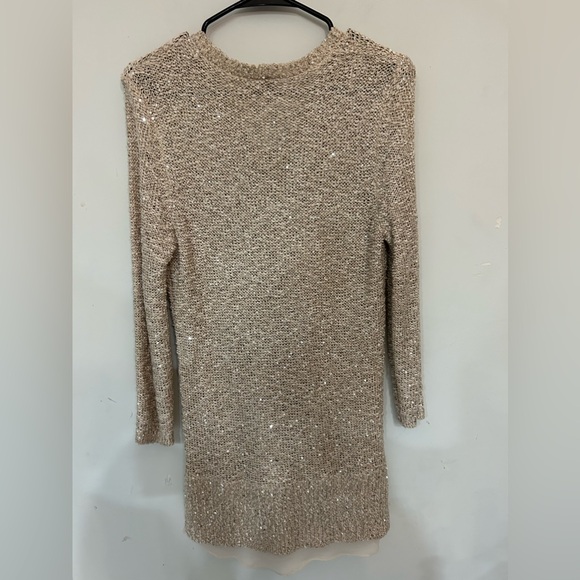 LOFT sequin blouse Color Taupe Size M - Picture 2 of 5